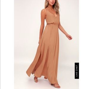 Lulus lost in paradise light brown tan maxi dress